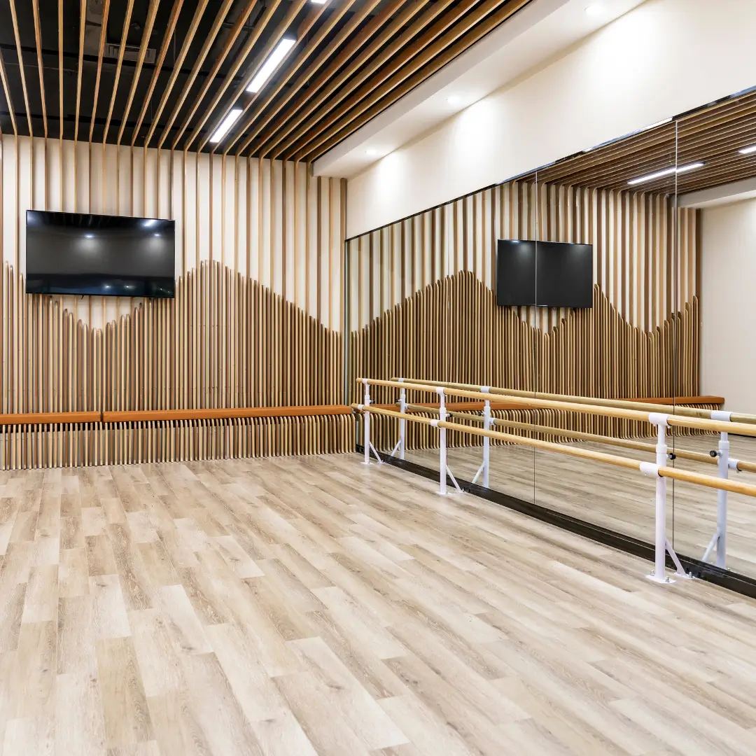 Wall mirrors in a dance studio